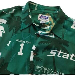 Reyn Spooner Shirt Mens Michigan State Spartans Football Hawaiian XL Green Y2K